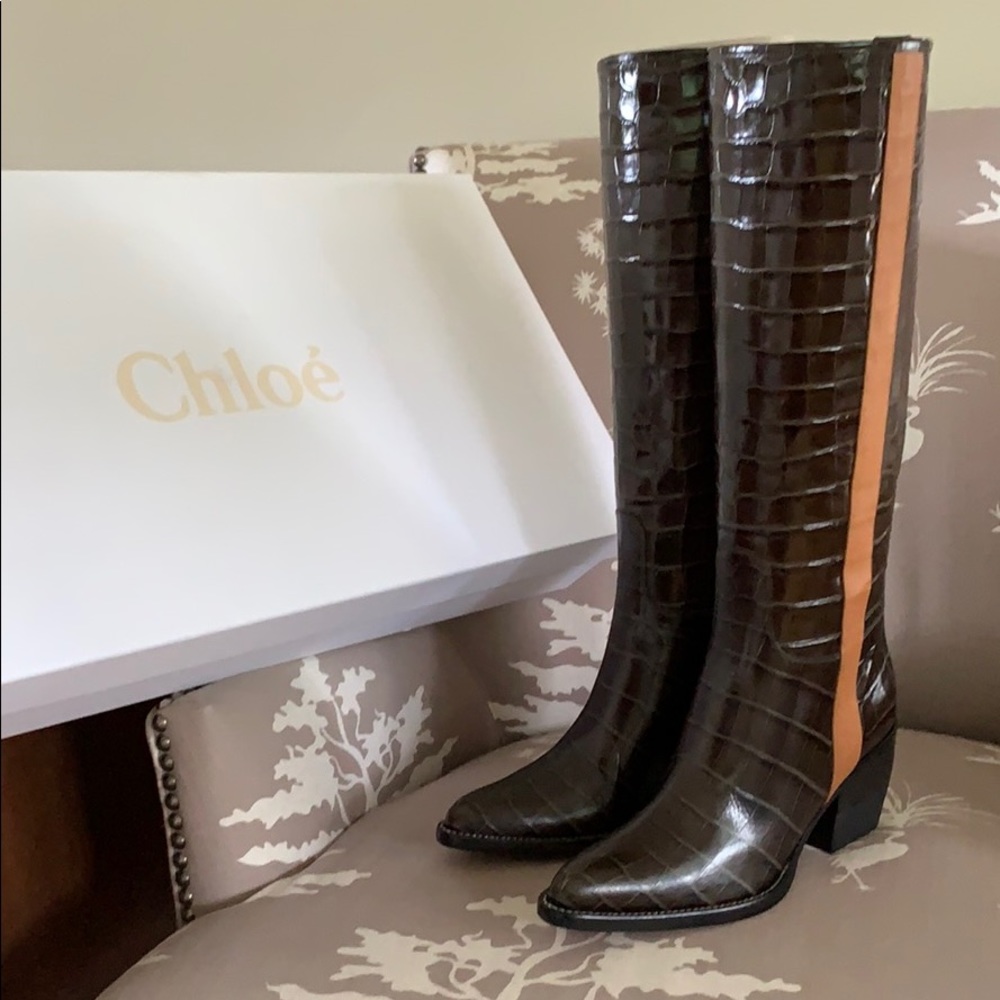 Chloe Vinny Embossed Leather Boots